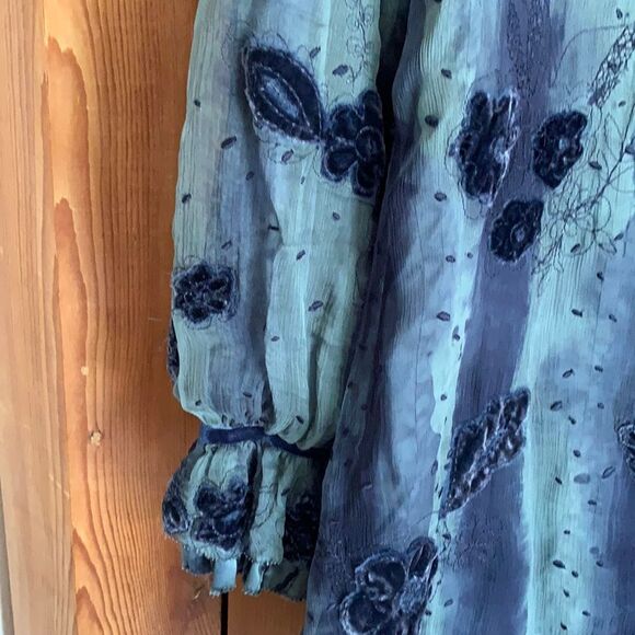 Ebene by P Assuline blue sheer silk ruffled dress - Picture 4 of 10